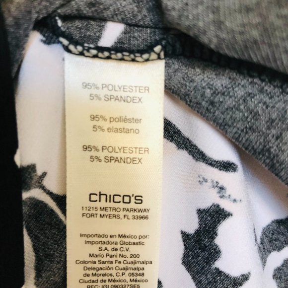 Chico's Trop Leaf Print Tunic/Blouse-Black/White- Size L - Picture 3 of 5